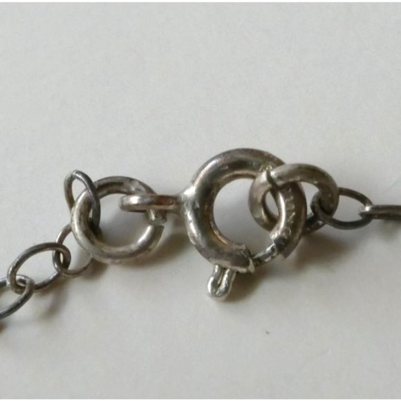 Vintage Sterling Silver Chain Necklace With Southwestern Green Stone Pendant - Picture 3 of 9